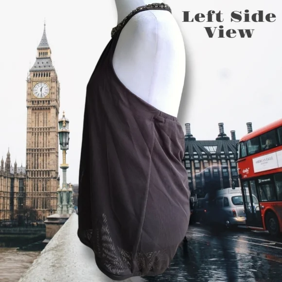 Express Embellished Gray Halter Top Size Medium - Picture 4 of 12